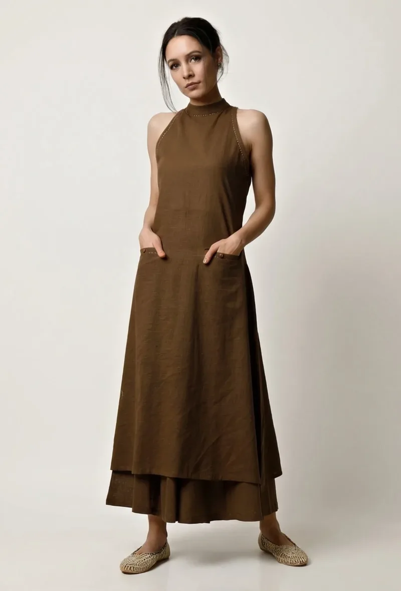 Mehendi Halter Neck Cotton Slub Kurta