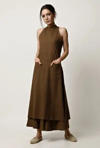 Mehendi Halter Neck Cotton Slub Kurta image 1