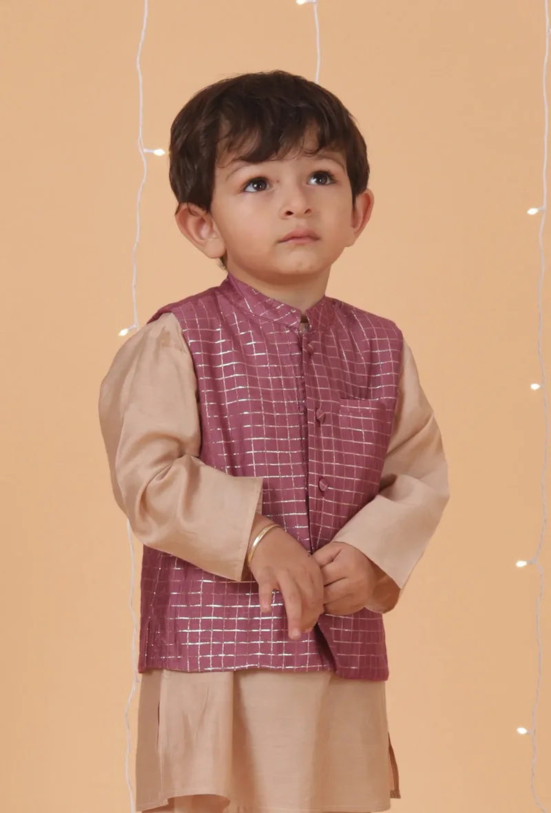 Purple Check Chanderi Nehru Jacket
