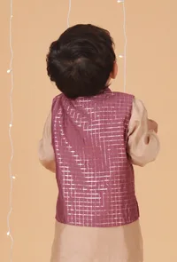 Purple Check Chanderi Nehru Jacket image 3