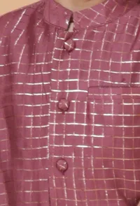 Purple Check Chanderi Nehru Jacket image 4