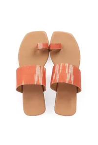 Red & Tawny Brown Ikat One toe Cruelty Free Leather Flats image 2