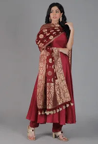 Blood Maroon Chanderi Brocade Dupatta image 2