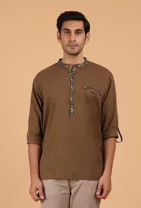 Peanut Brown Ajrakh Handcrafted Cotton Shirt image 1