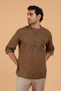 Peanut Brown Ajrakh Handcrafted Cotton Shirt image 2