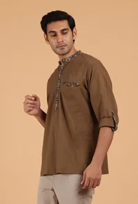 Peanut Brown Ajrakh Handcrafted Cotton Shirt image 3