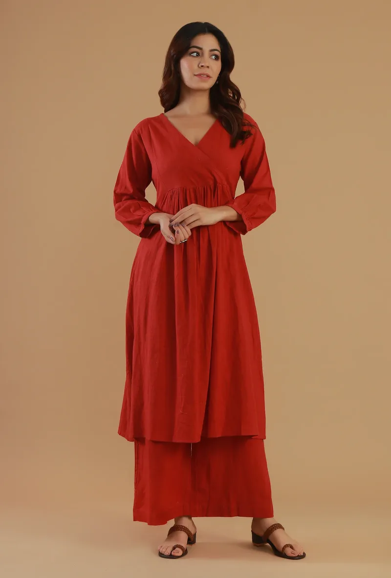 Rust Cotton Wrap Style Kurta