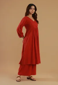 Rust Cotton Wrap Style Kurta image 2