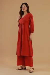 Rust Cotton Wrap Style Kurta image 3