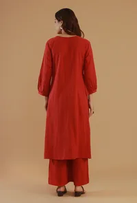 Rust Cotton Wrap Style Kurta image 4