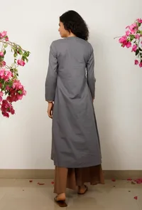 Grey Solid embroidered Gathered flared Kurta image 4