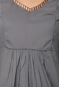 Grey Solid embroidered Gathered flared Kurta image 5