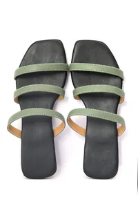Green Straps Black Sole Cruelty Free Leather Flats image 3