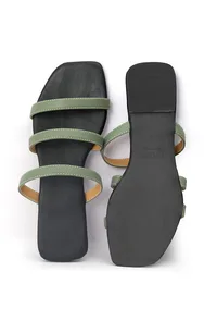 Green Straps Black Sole Cruelty Free Leather Flats image 4