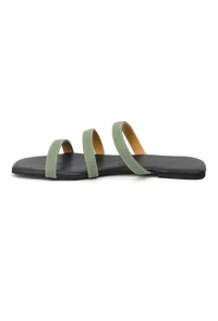Green Straps Black Sole Cruelty Free Leather Flats image 5