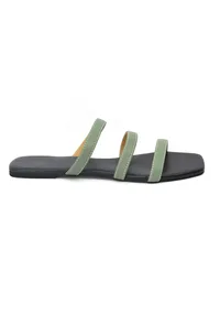 Green Straps Black Sole Cruelty Free Leather Flats image 6