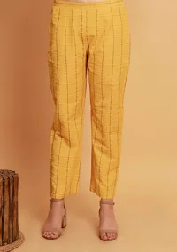 Yellow Checks Straight Woven Pants image 1