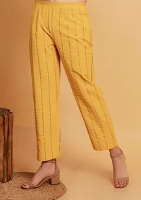 Yellow Checks Straight Woven Pants image 2