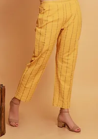 Yellow Checks Straight Woven Pants image 3