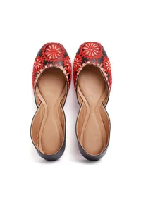 Scarlet Red Floral Tili Aari Embroidery Jutti image 1