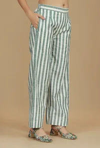 Green & White Striped Cotton Pants image 3