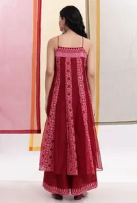 Carmine Red Kalidar Brasso Organza & Plain Organza Flared Slip Kurta image 4