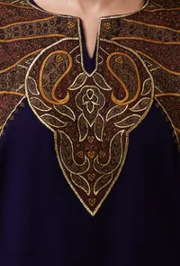 Navy Blue Woolen Sozni Embroidered Phiran- Free Size image 5