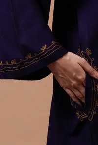 Navy Blue Woolen Sozni Embroidered Phiran- Free Size image 6