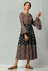 Black and Red Handblock Printed Cotton Dress image 1