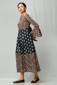 Black and Red Handblock Printed Cotton Dress image 3