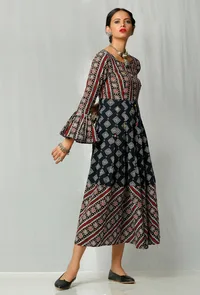 Black and Red Handblock Printed Cotton Dress image 4