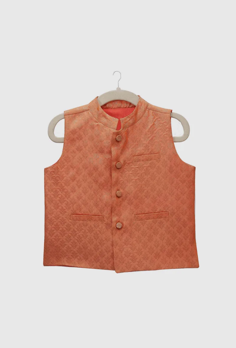Honey Orange Brocade Nehru Jacket