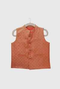 Honey Orange Brocade Nehru Jacket image 1