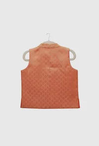 Honey Orange Brocade Nehru Jacket image 2