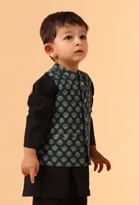Aruj Indigo Blue Ajrakh Print Cotton Nehru Jacket image 2