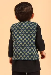 Aruj Indigo Blue Ajrakh Print Cotton Nehru Jacket image 3