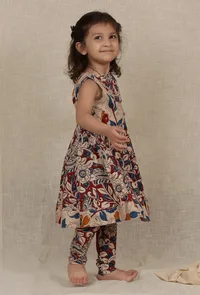 Set Of 2: Saira Maroon & Beige Cream Kalamkari Cotton Anarkali Kurta & Churidar image 2