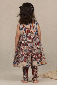 Set Of 2: Saira Maroon & Beige Cream Kalamkari Cotton Anarkali Kurta & Churidar image 3