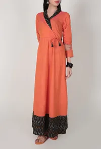 Orange Angrakha Ikat Maxi Dress image 1