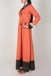 Orange Angrakha Ikat Maxi Dress image 2