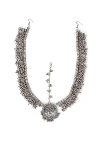 German Siver Designer Tavva Stud Heavy Ghunghru Chain Mathpatti image 2