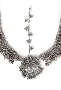 German Siver Designer Tavva Stud Heavy Ghunghru Chain Mathpatti image 3