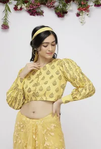 Yellow Cotton  Hand-Block Printed Blouse image 2