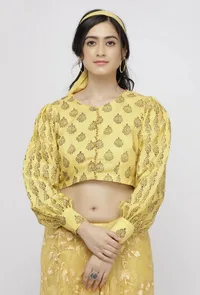 Yellow Cotton  Hand-Block Printed Blouse image 3