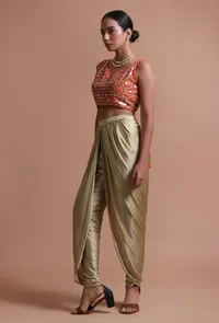 Orange Color Raw Silk Mirror Work Blouse image 4