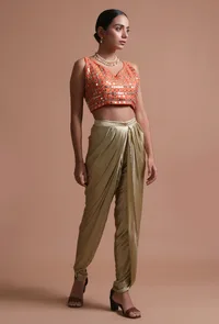 Orange Color Raw Silk Mirror Work Blouse image 5
