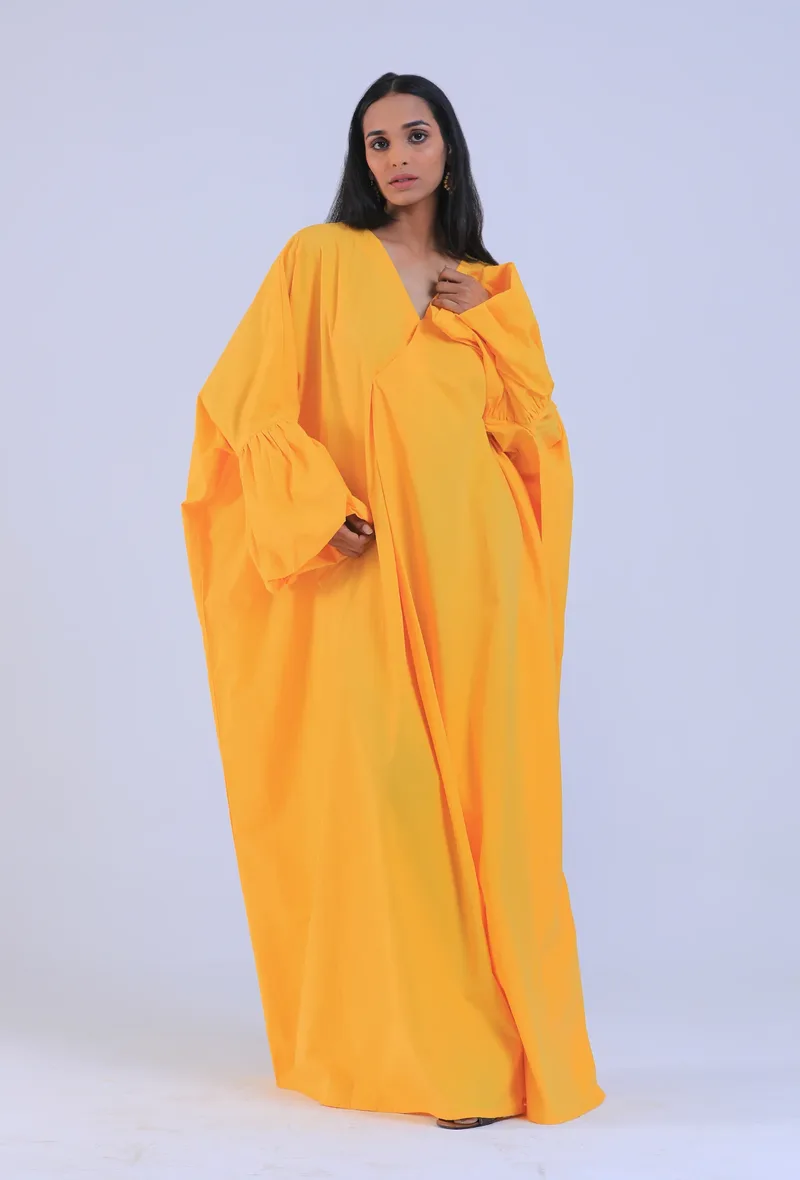 Yellow Cotton Kaftan-Free Size