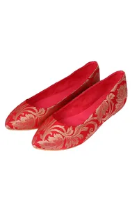 Red Brocade Pointed Toe Ballerina Flats image 2