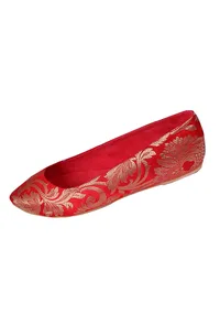 Red Brocade Pointed Toe Ballerina Flats image 3