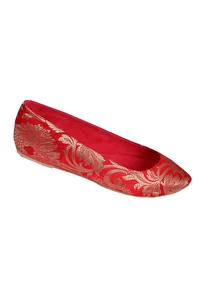 Red Brocade Pointed Toe Ballerina Flats image 4